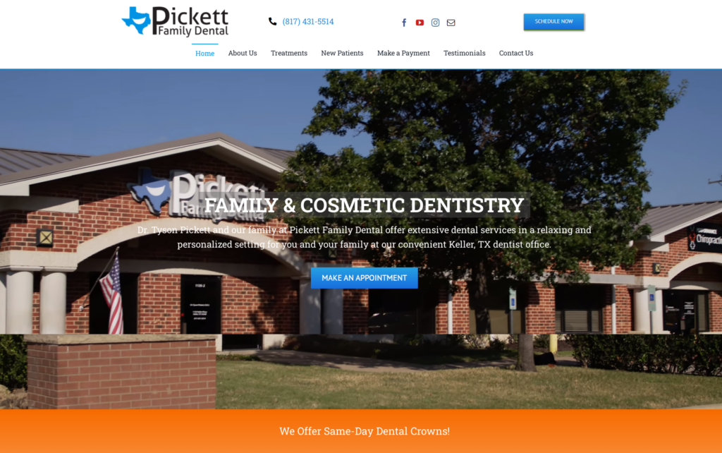 website design for pickett family dental